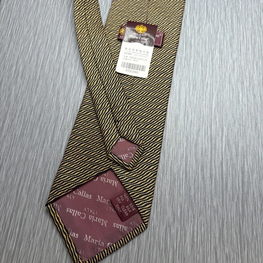Maria Callas Silk Necktie Lot of 2 NWT Brown Gold Geometric Made in Italy